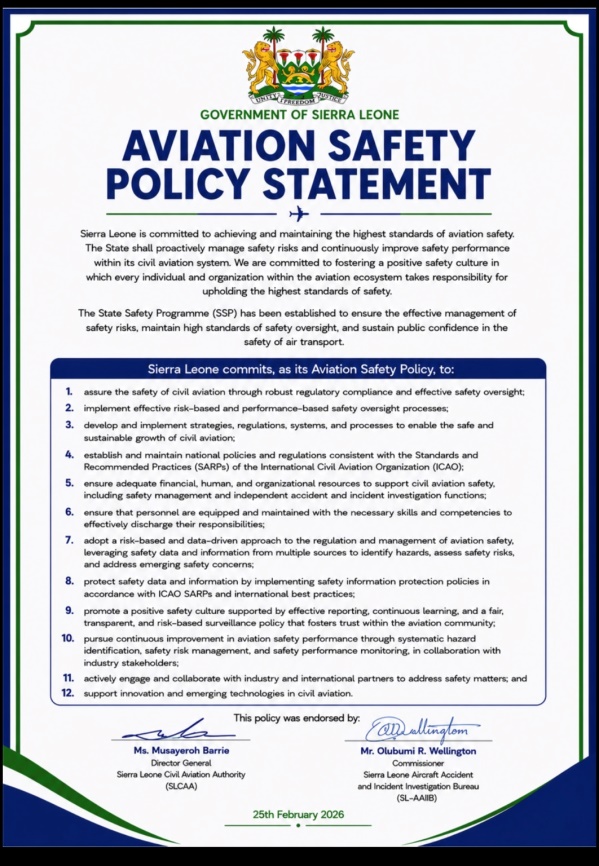 Sierra Leone Launches Full Aviation Safety Policy